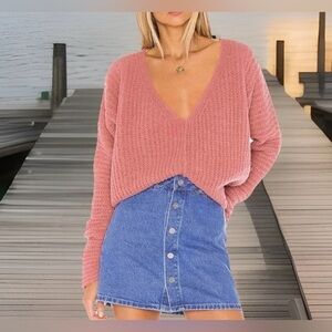 FREE PEOPLE Sweater Oversized XS Moonbean Alpaca Pullover V-Neck Cropped Boho